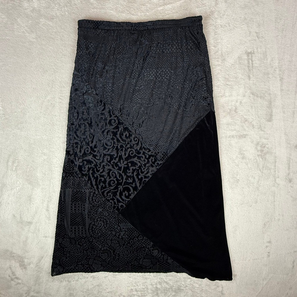 Erena Maxi Skirt Women L Black Patchwork Lace Velvet Mesh Gothic Whimsigoth